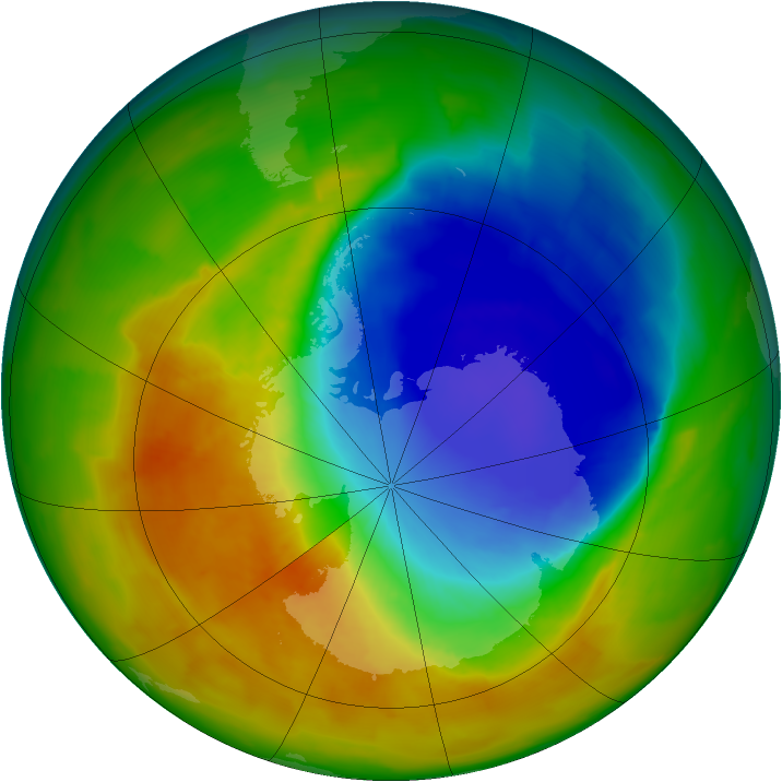 Antarctic ozone map for 19 October 2012